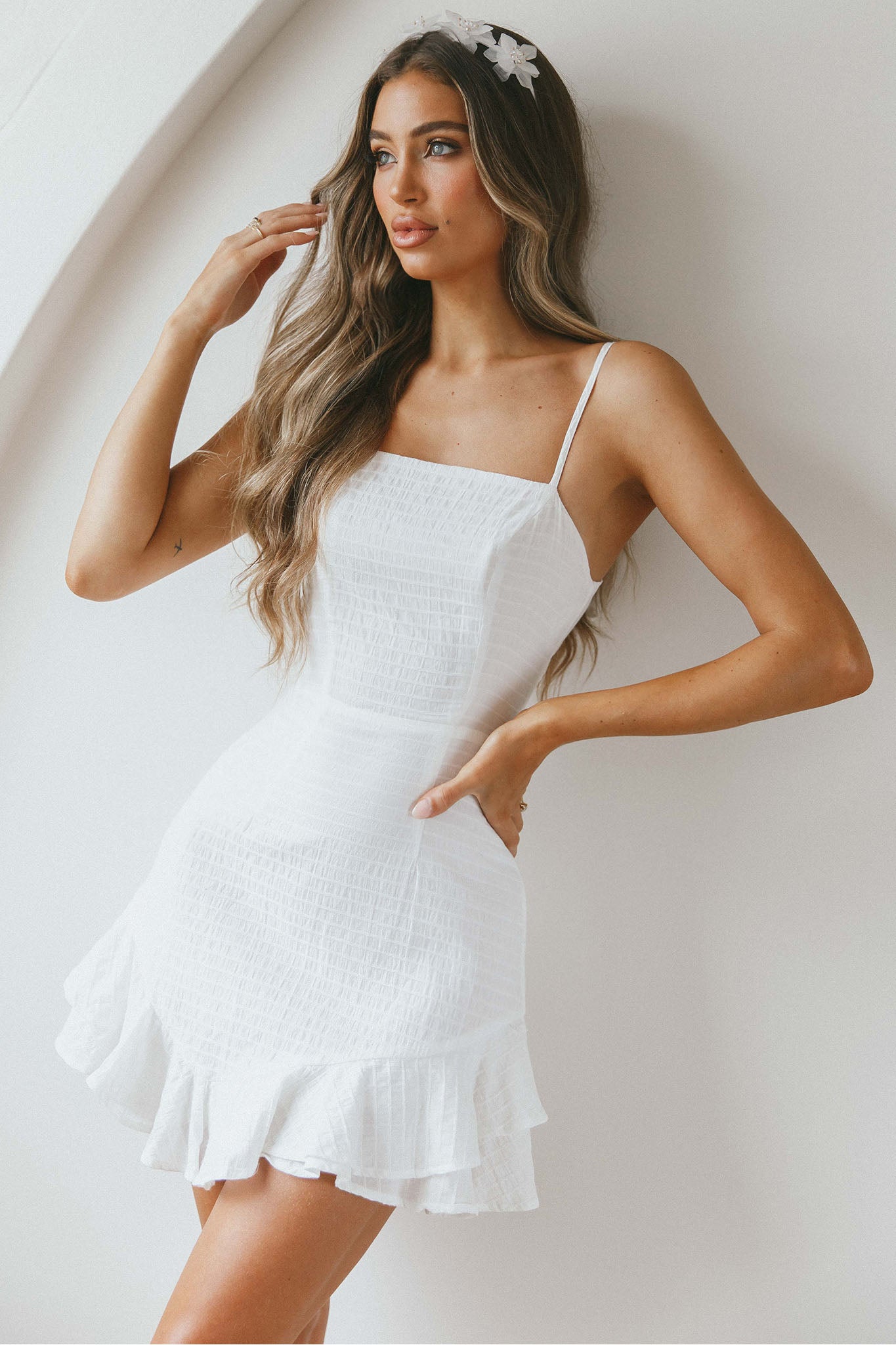Sarah Kay Double Bow Party Dress White by Selfie Leslie