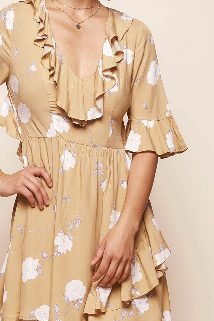 Mary-Kate Babydoll V-neck Dress Yellow by Selfie Leslie