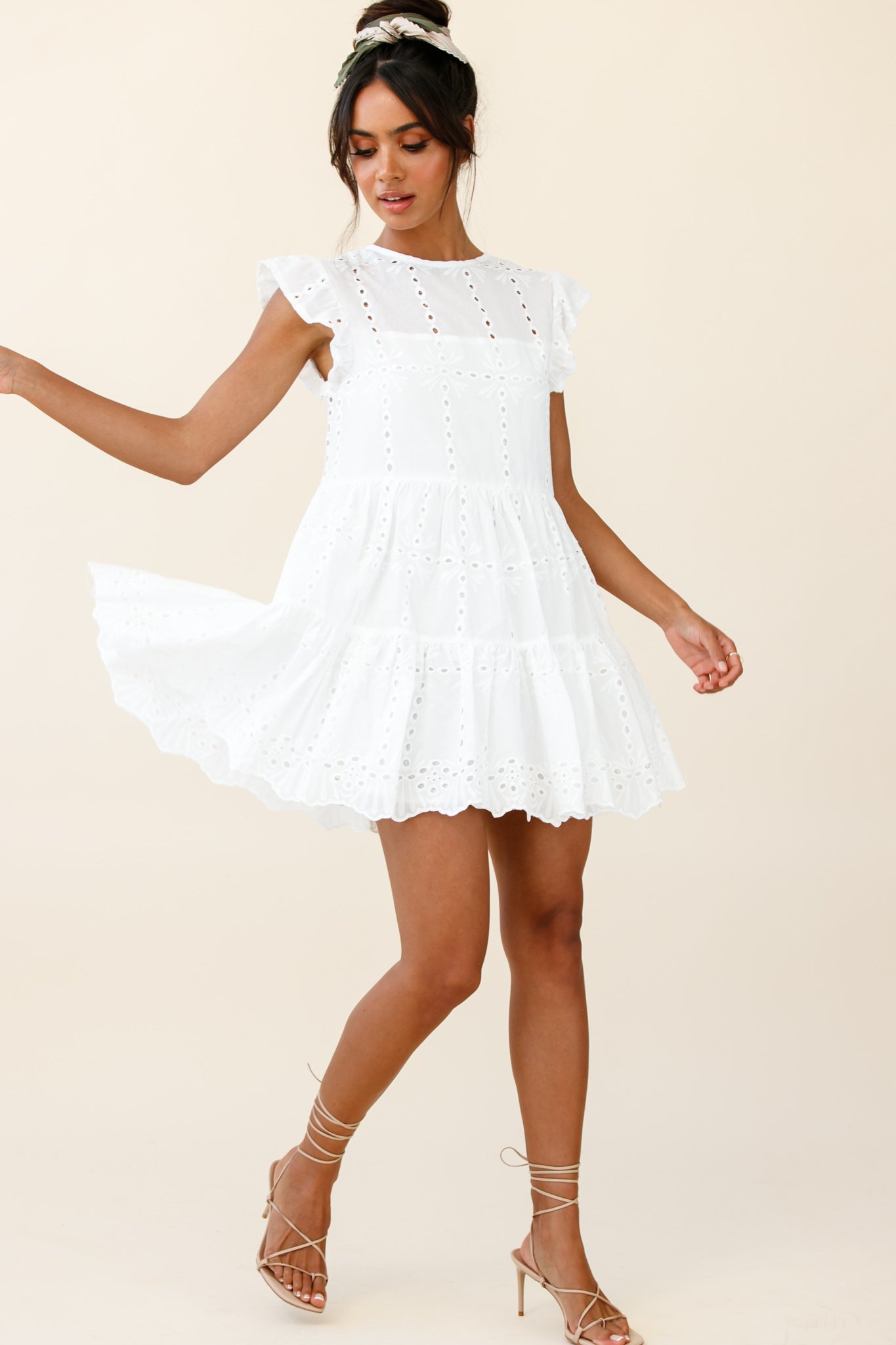 Louise Cap Sleeve Eyelet Embroidery Dress White by Selfie Leslie