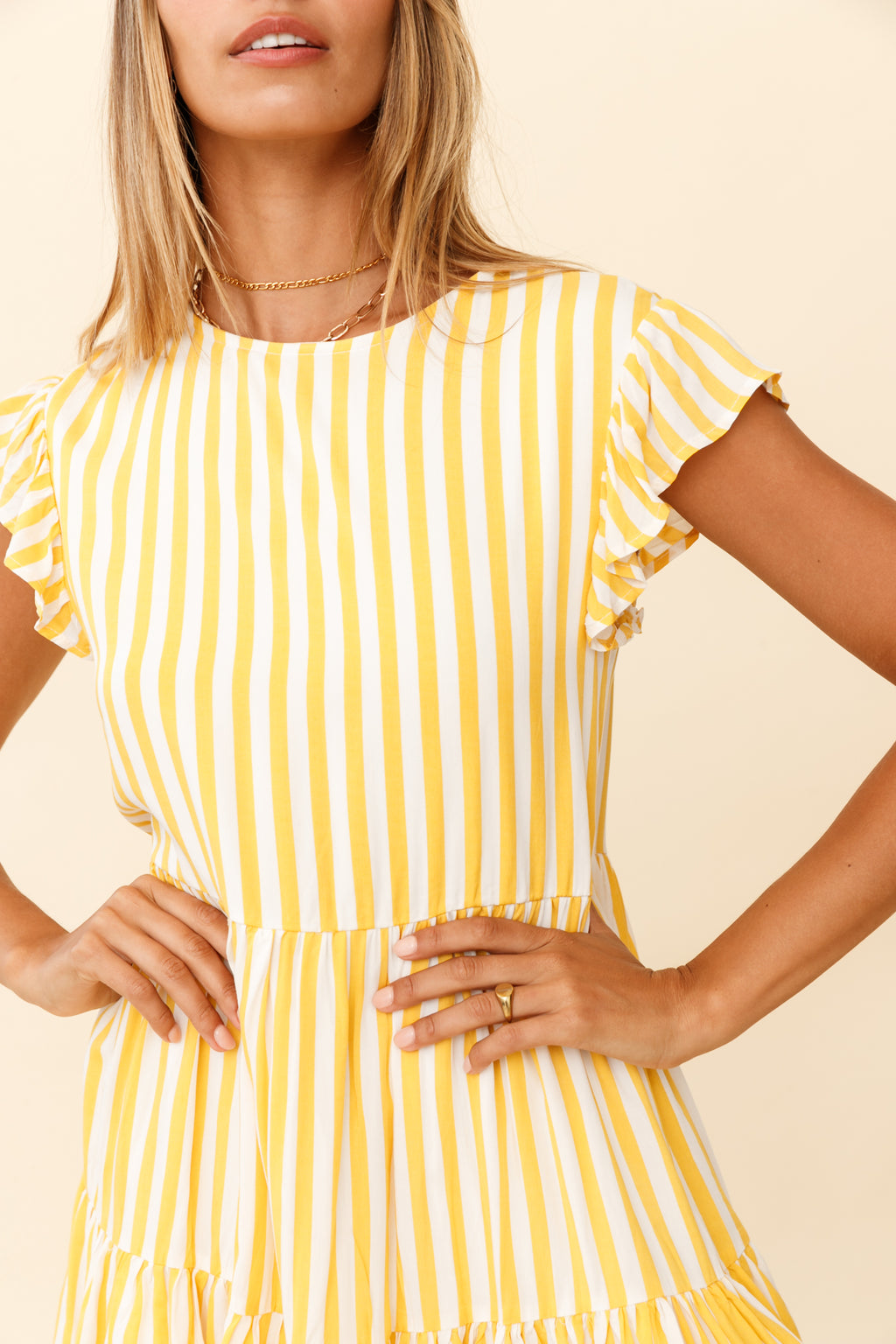 Louise Cap Sleeve Shift Dress Yellow Stripe by Selfie Leslie