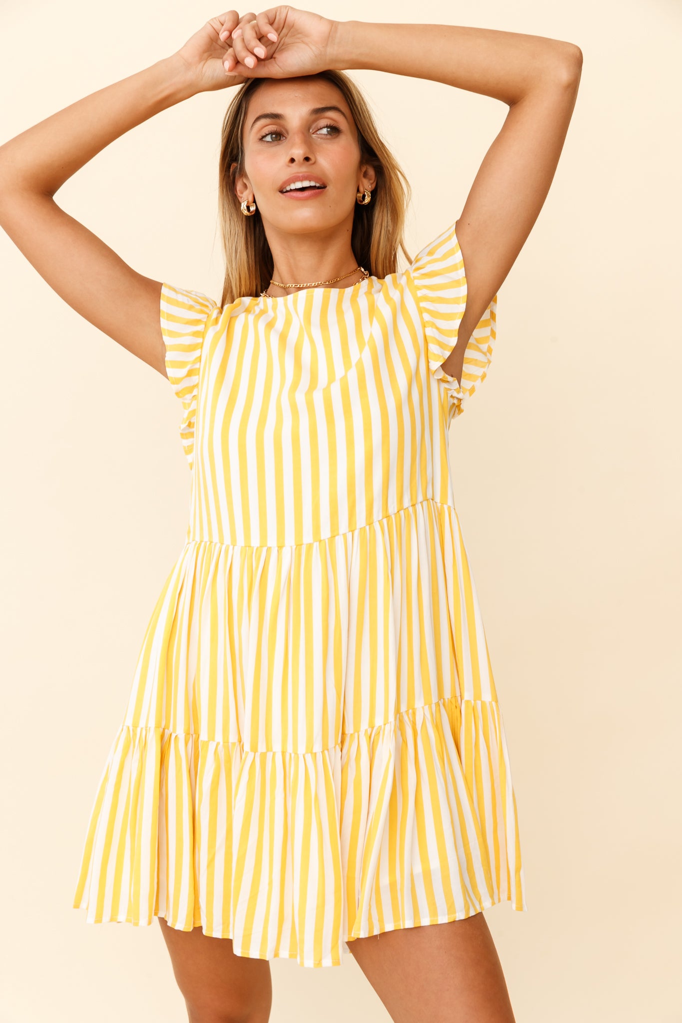 Louise Cap Sleeve Shift Dress Yellow Stripe by Selfie Leslie