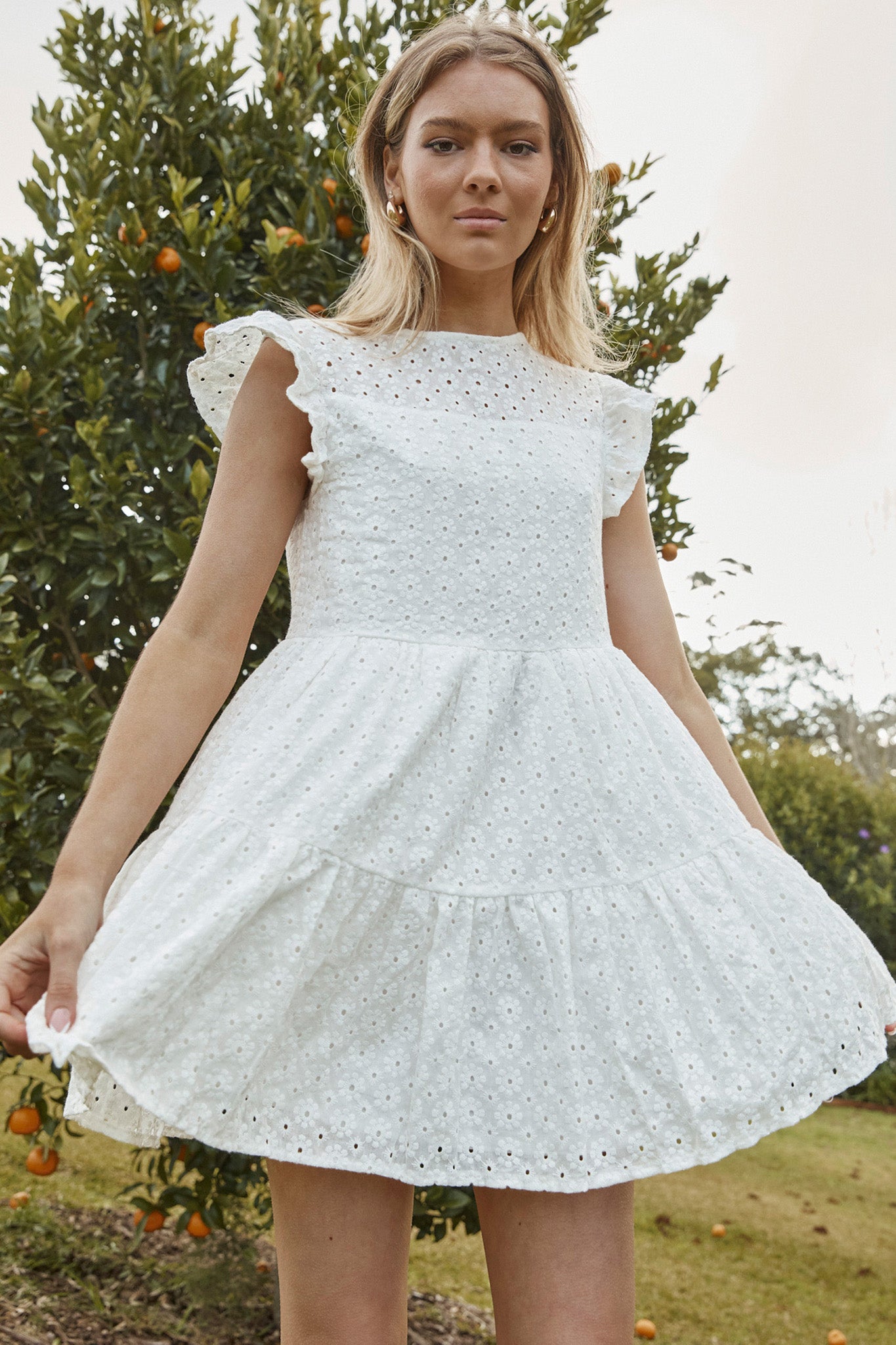 Shop the Louise Cap Sleeve Shift Dress Eyelet Embroidery White | Selfie ...