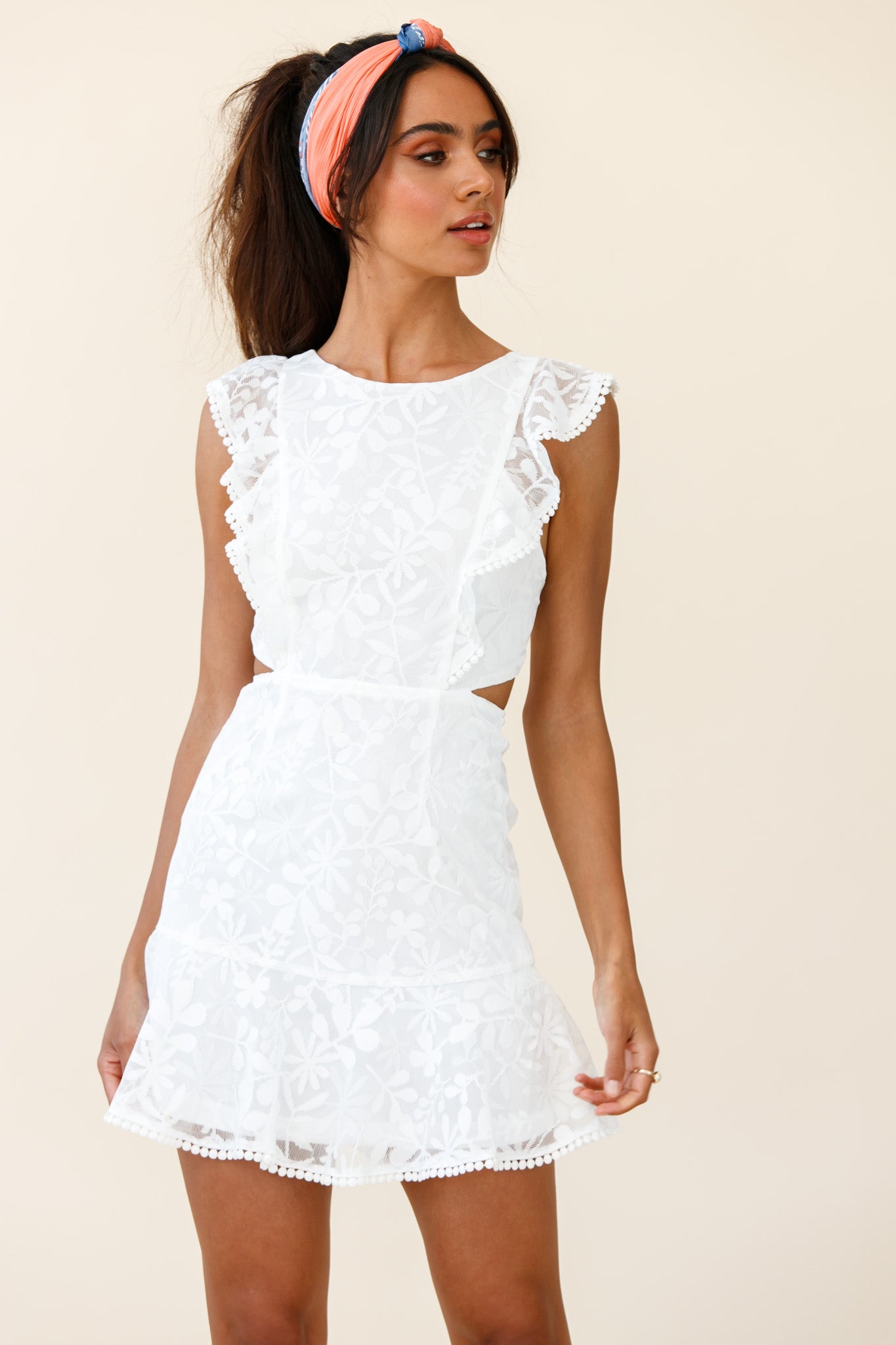 Jackie Pinafore Floral Mesh Dress White by Selfie Leslie