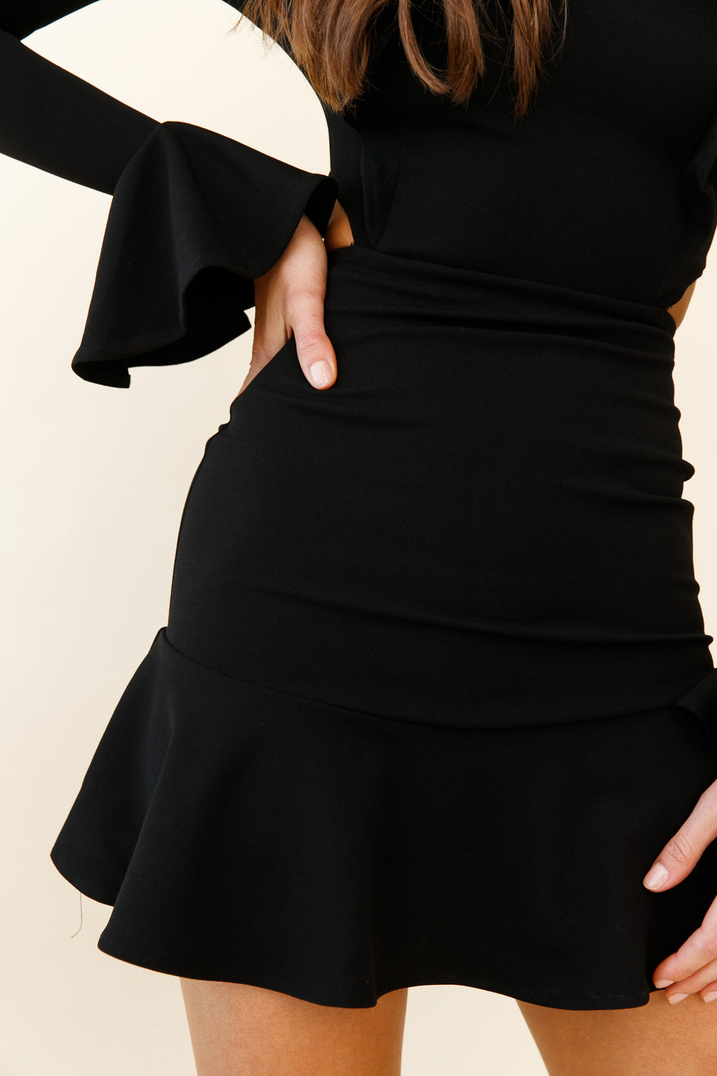 Jackie Long Sleeve Ruffle Dress Black by Selfie Leslie