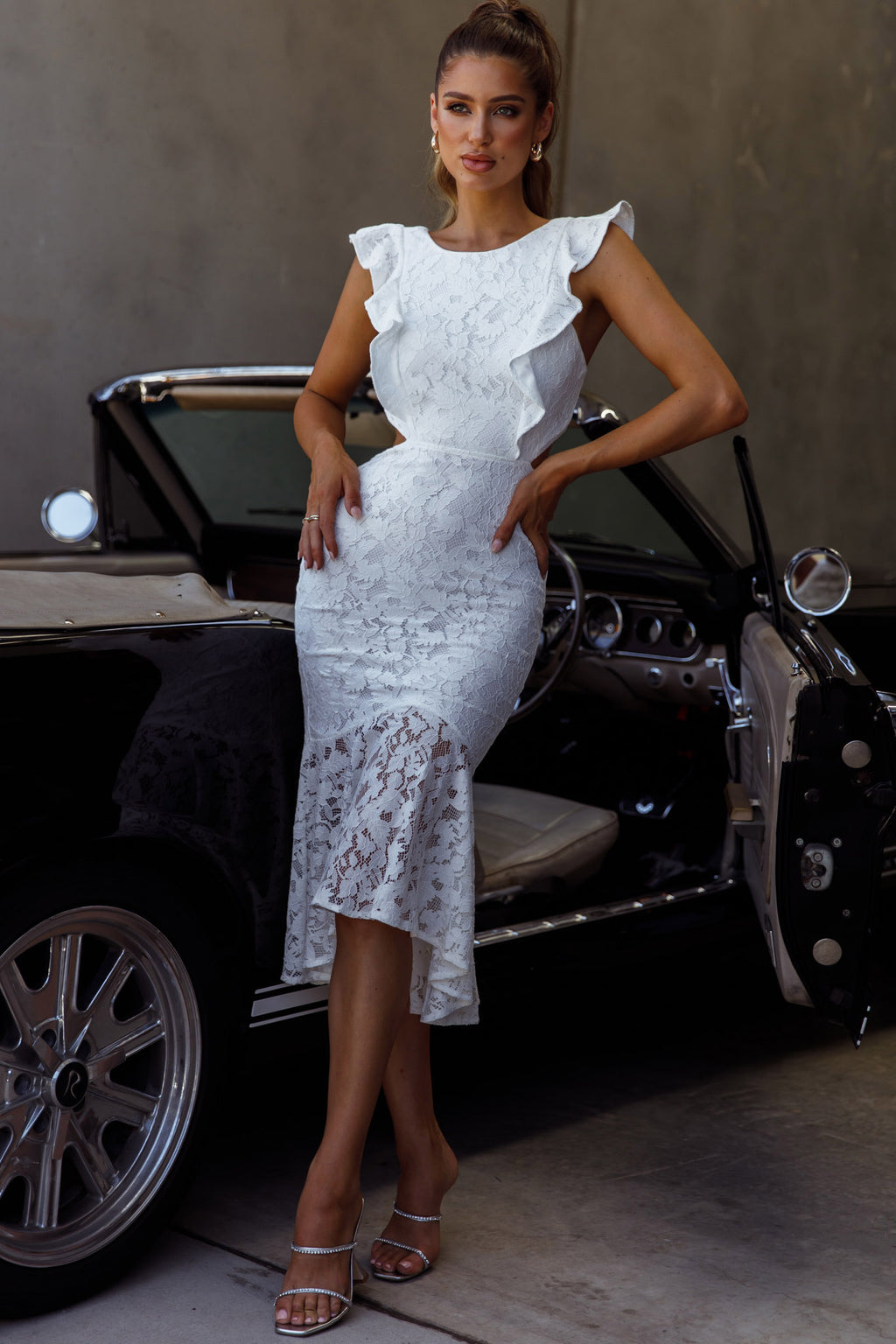 Jackie Pinafore Floral Lace Dress White by Selfie Leslie