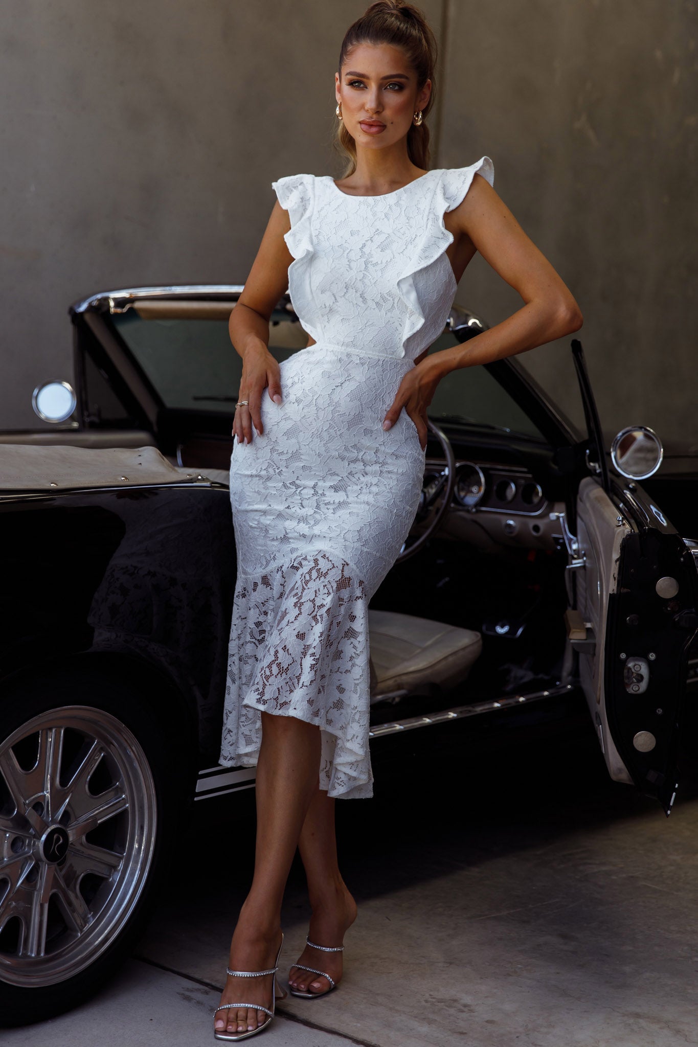 Jackie Pinafore Floral Lace Dress White by Selfie Leslie