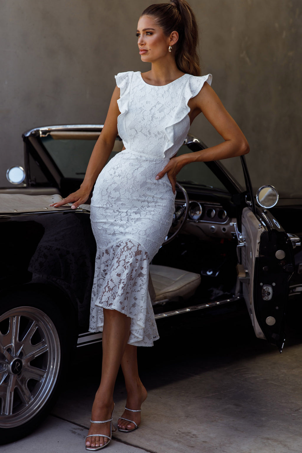 Jackie Pinafore Floral Lace Dress White by Selfie Leslie