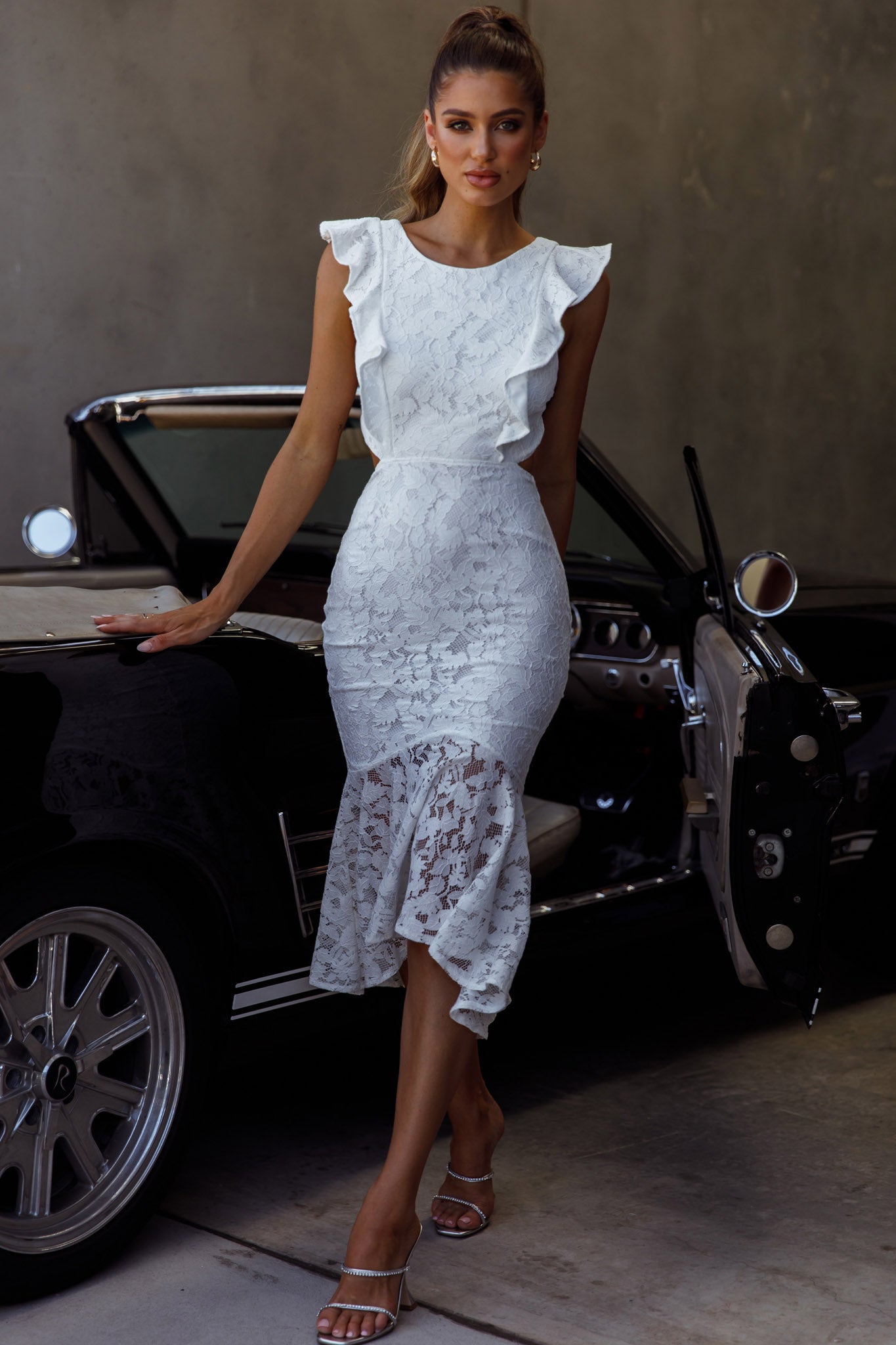 Jackie Pinafore Floral Lace Dress White by Selfie Leslie