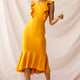 Jackie Wide Ruffle Hem Pinafore Midi Dress Mustard
