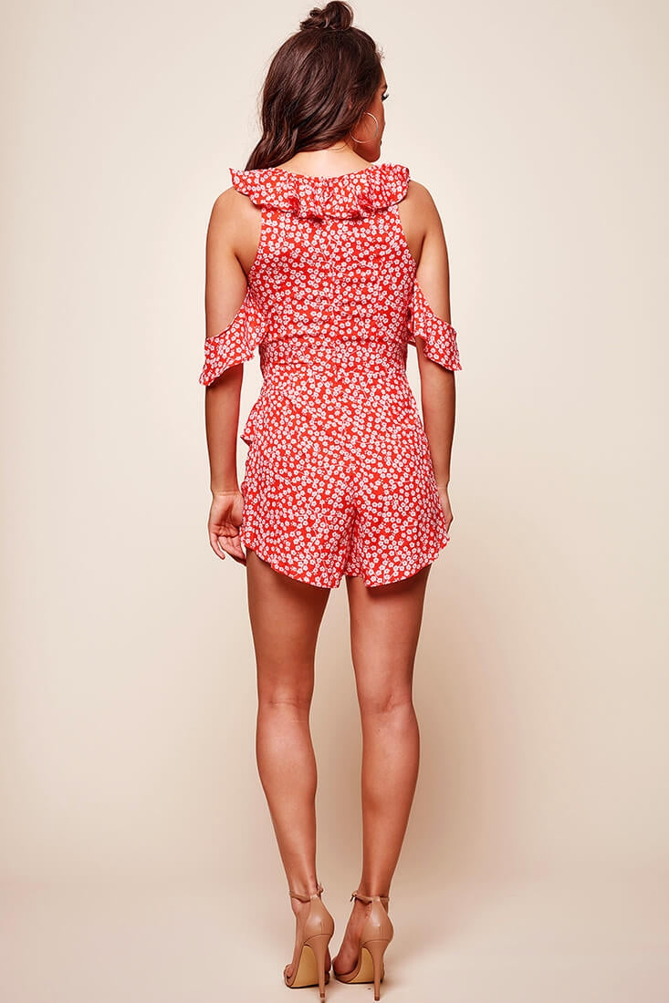 Izzy Layered Ruffle Romper Red by Selfie Leslie