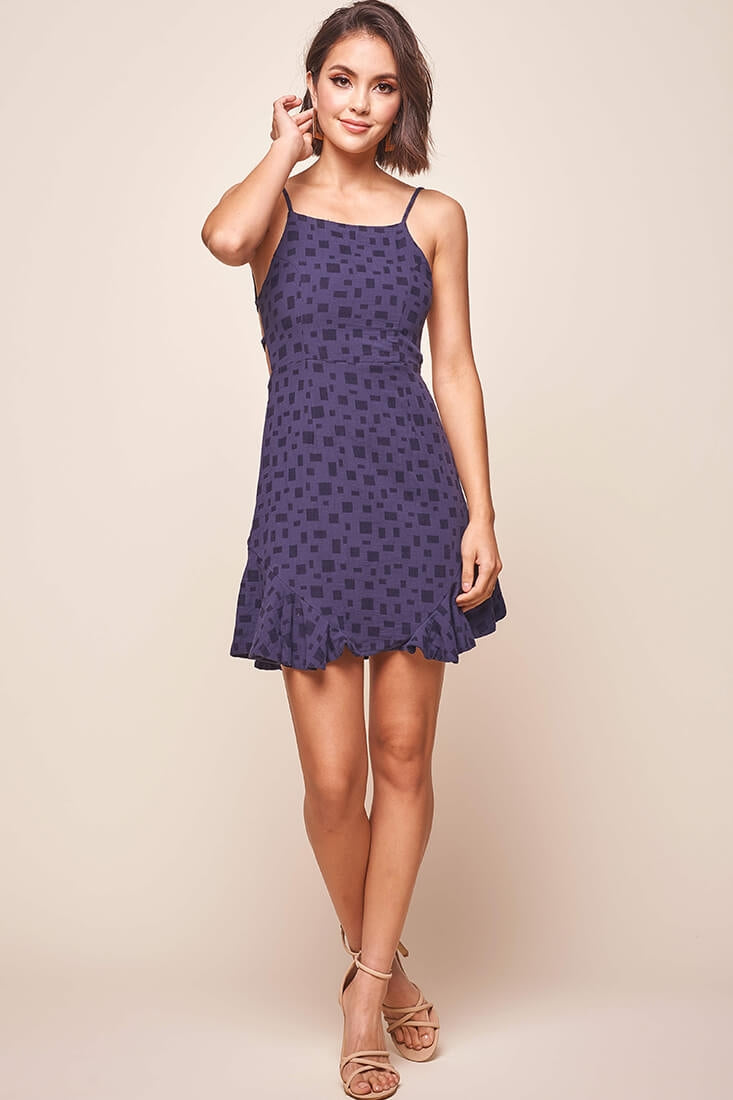 Laura Strappy Back Geometric Dress Navy by Selfie Leslie