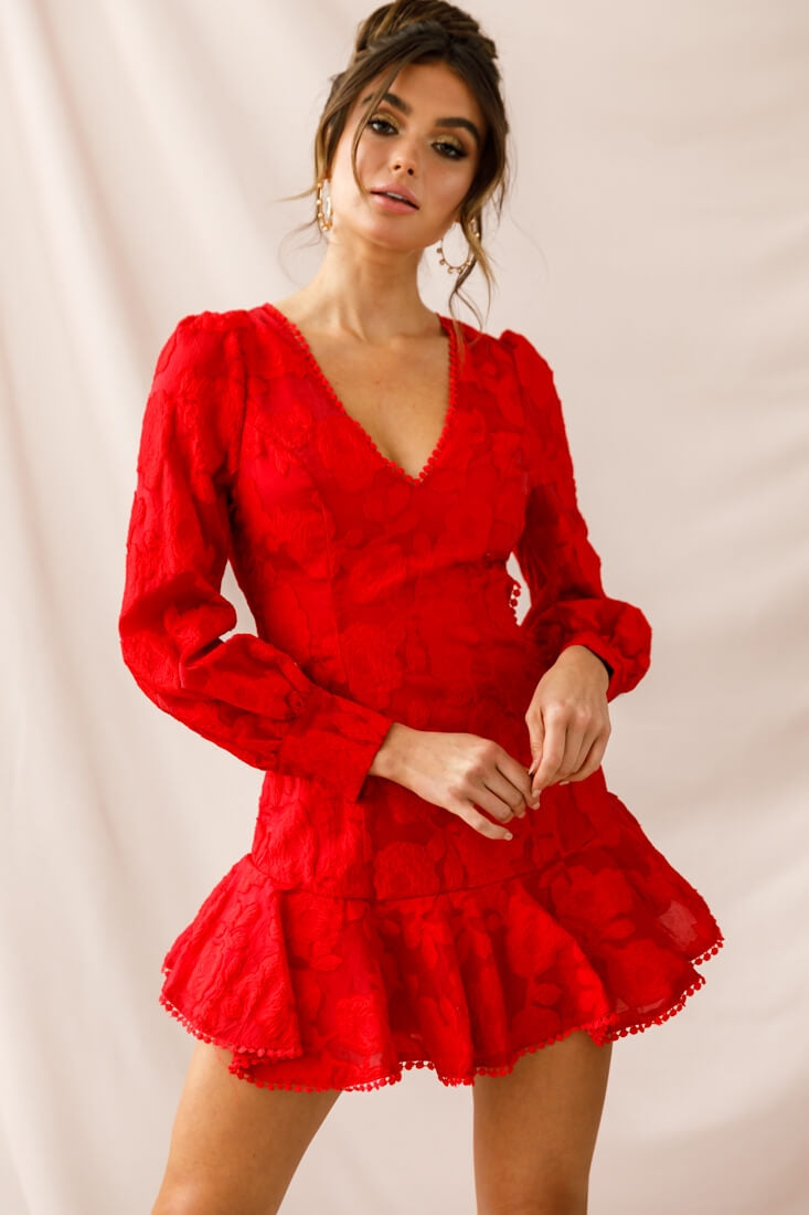 Camellia Open Back Cuff Sleeve Dress Red by Selfie Leslie