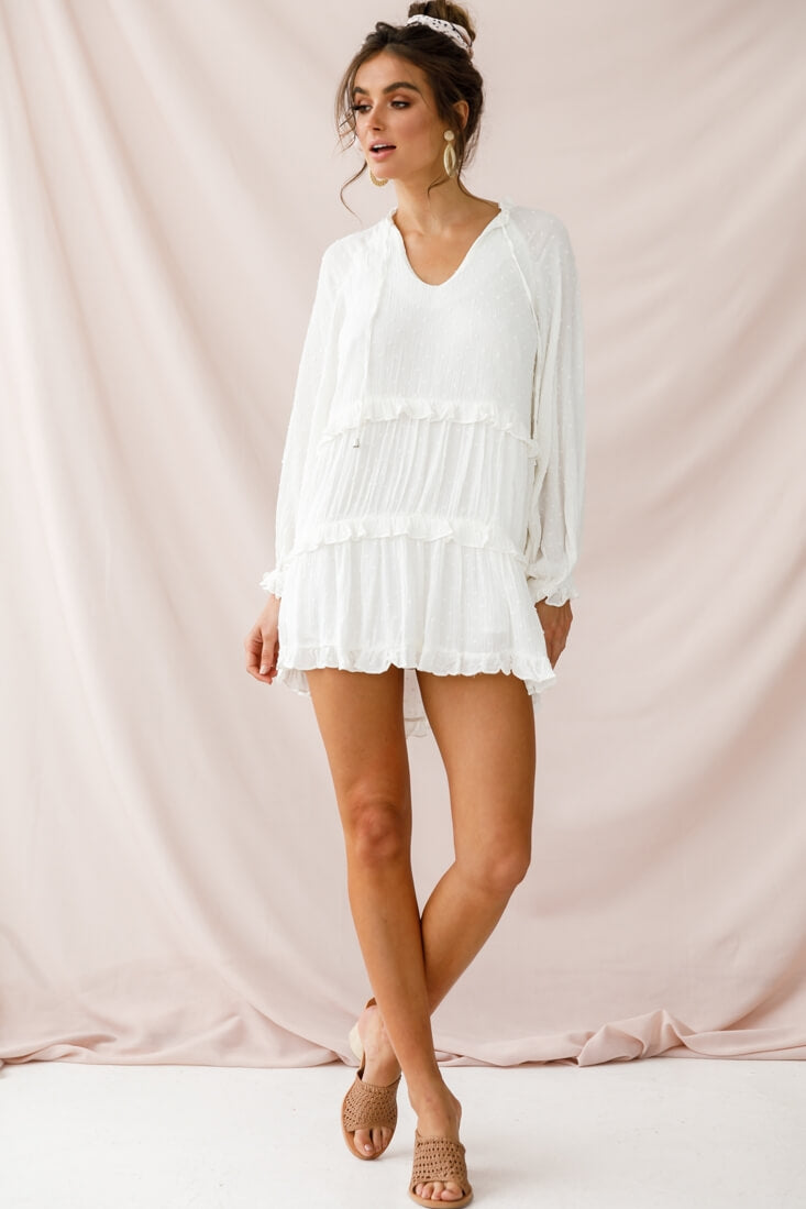 Pollyanna Tiered Swing Dress White by Selfie Leslie
