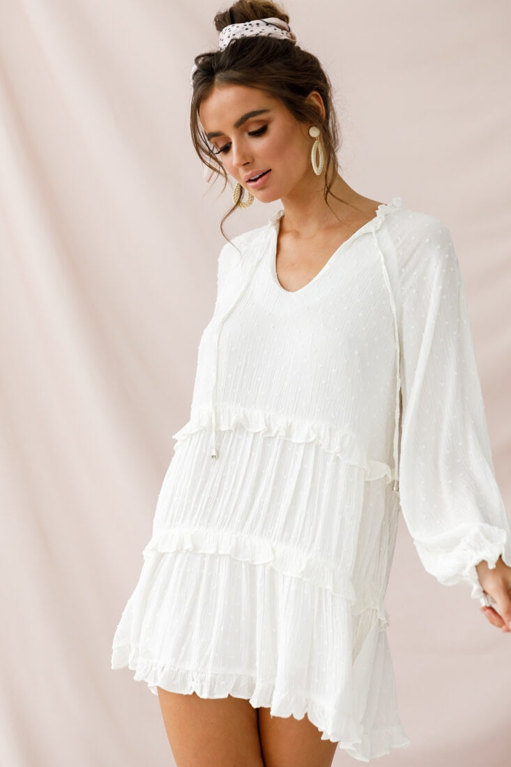 Pollyanna Tiered Swing Dress White by Selfie Leslie
