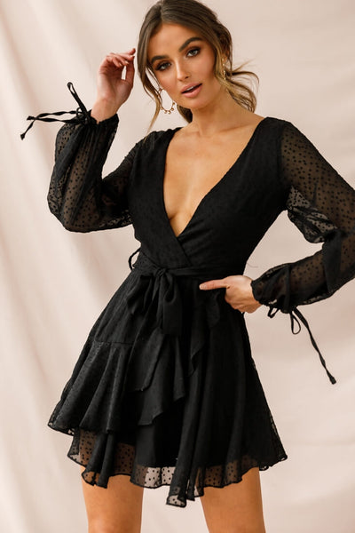 Sheri Hail Spot Chiffon Dress Black– Selfie Leslie