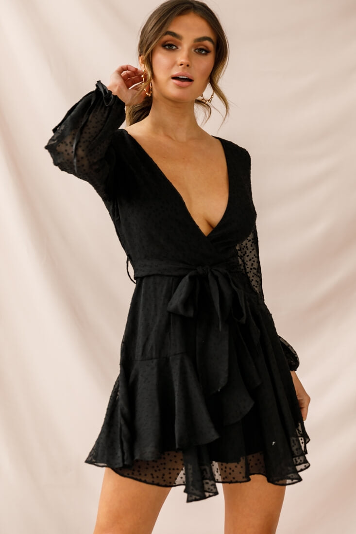 Sheri Hail Spot Chiffon Dress Black by Selfie Leslie