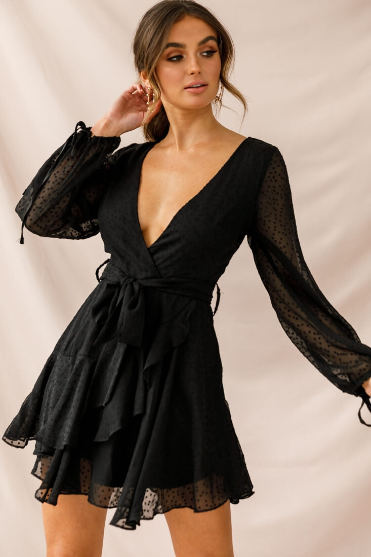 Sheri Hail Spot Chiffon Dress Black by Selfie Leslie