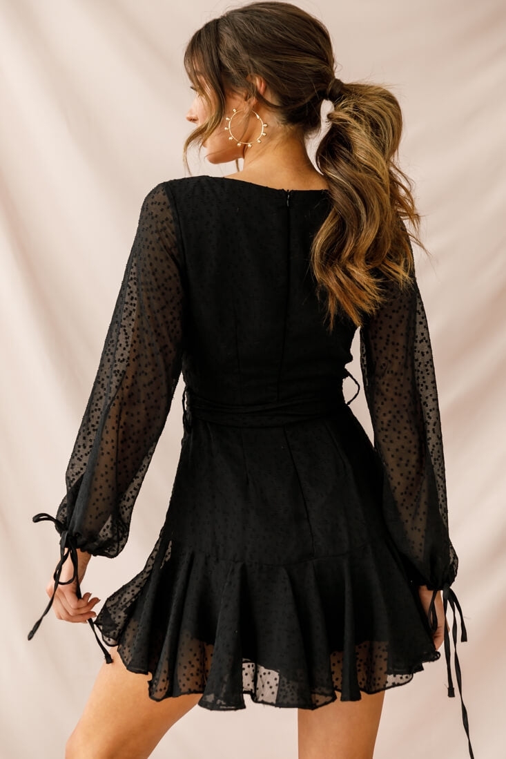 Sheri Hail Spot Chiffon Dress Black Selfie Leslie