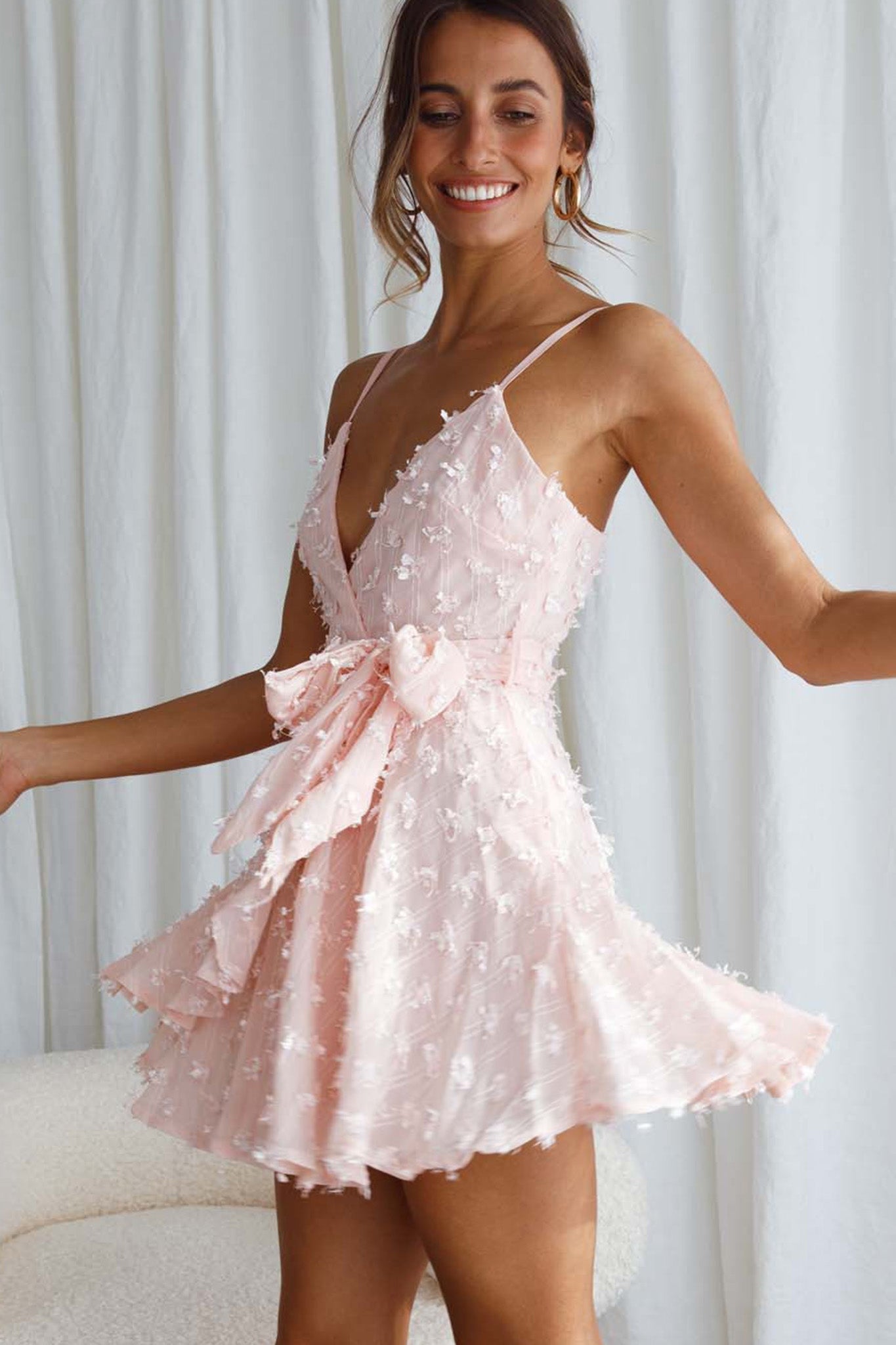 Sheri Embellished Chiffon Dress Pink