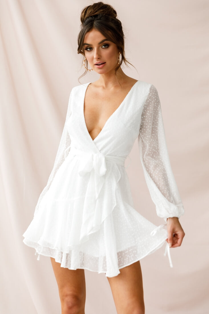 Sheri Hail Spot Chiffon Dress White by Selfie Leslie