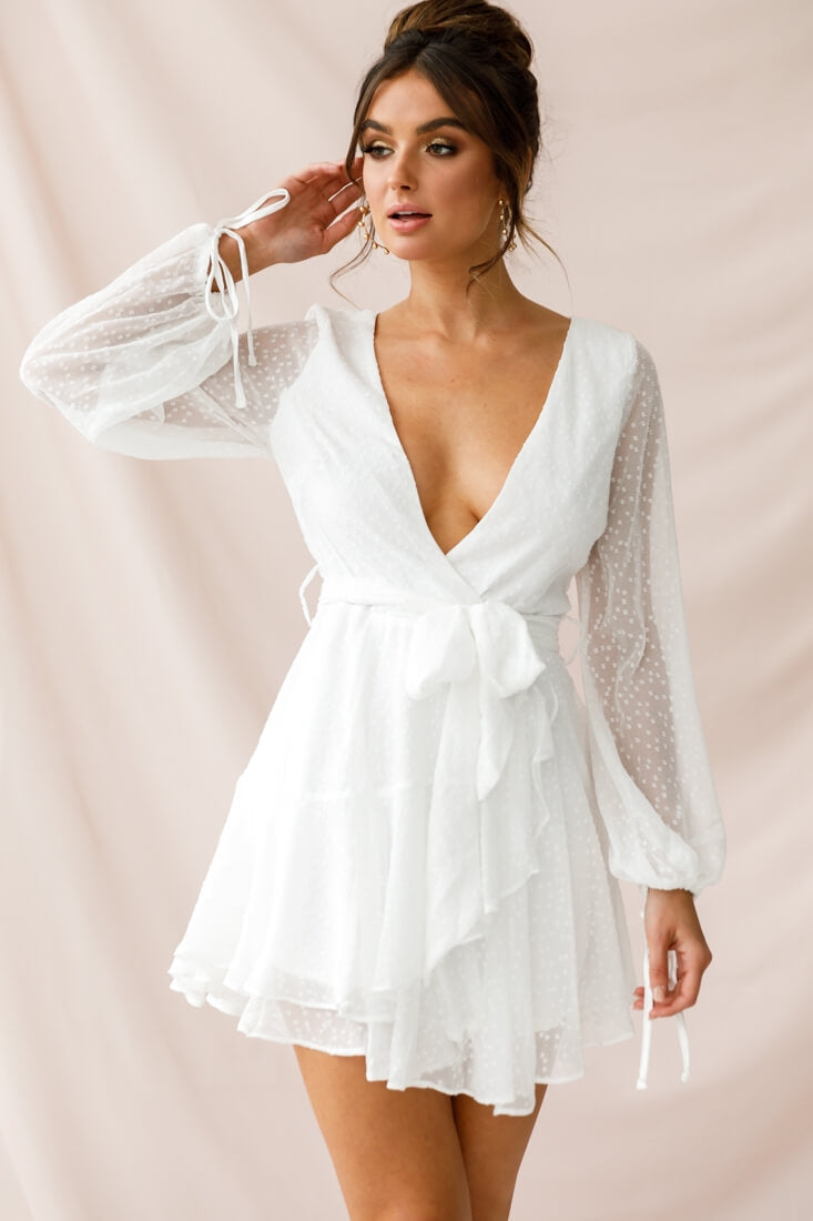 Sheri Hail Spot Chiffon Dress White by Selfie Leslie