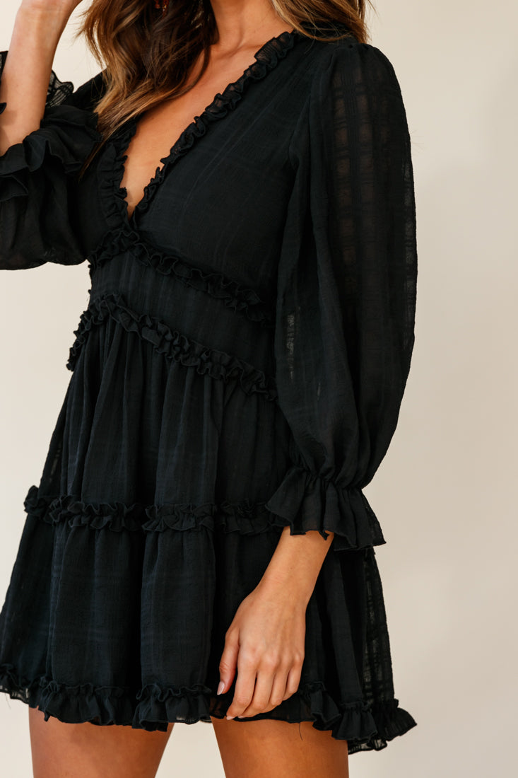 Laney Cutout Back Balloon Sleeve Dress Black by Selfie Leslie