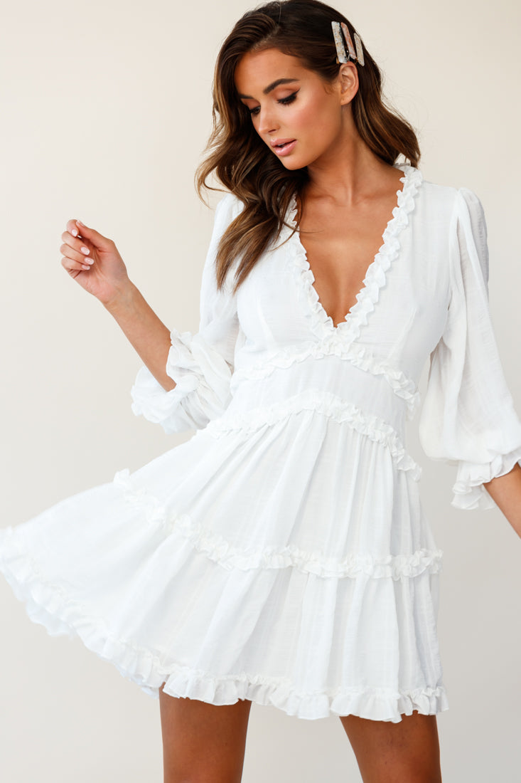 Shop the Laney Cutout Back Balloon Sleeve Dress White