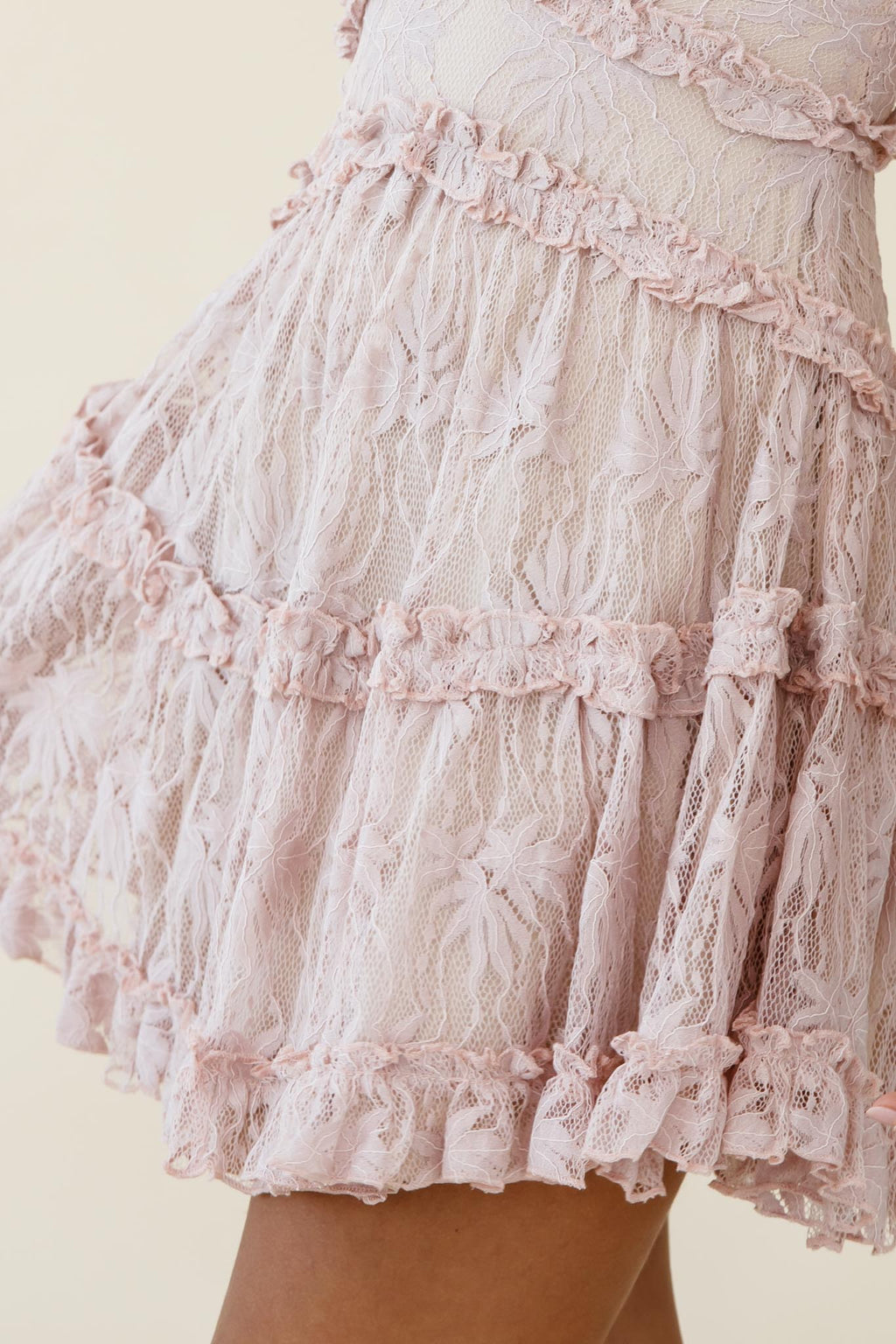 Laney Low Back Cami Strap Dress Floral Lace Blush by Selfie Leslie