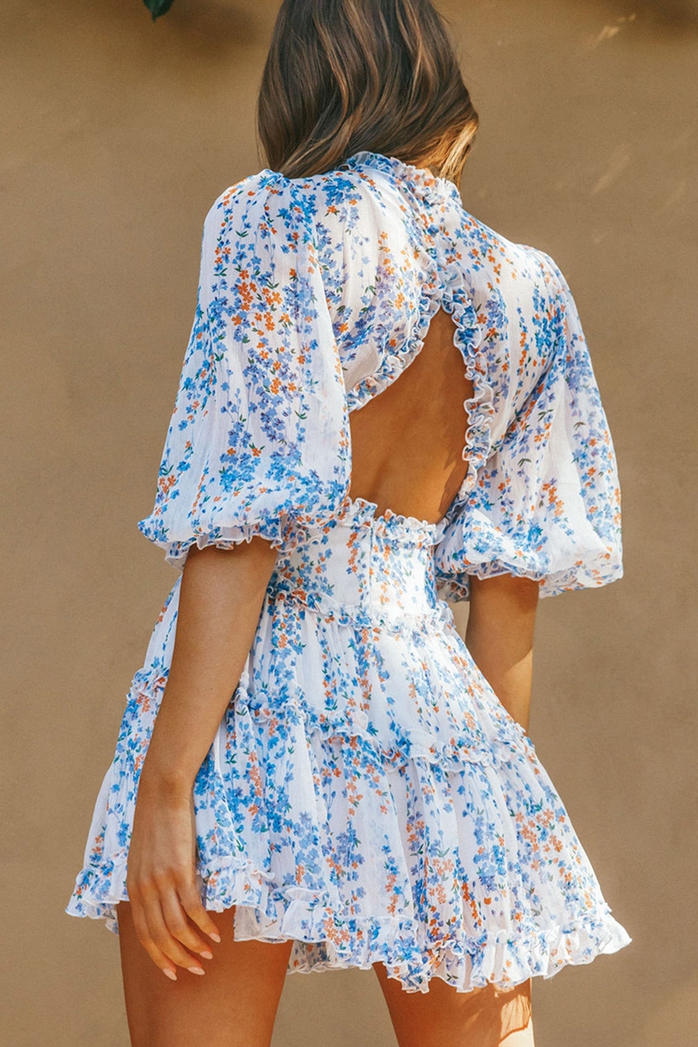 Laney Cutout Back Ruffle Detail Floral Dress White by Selfie Leslie