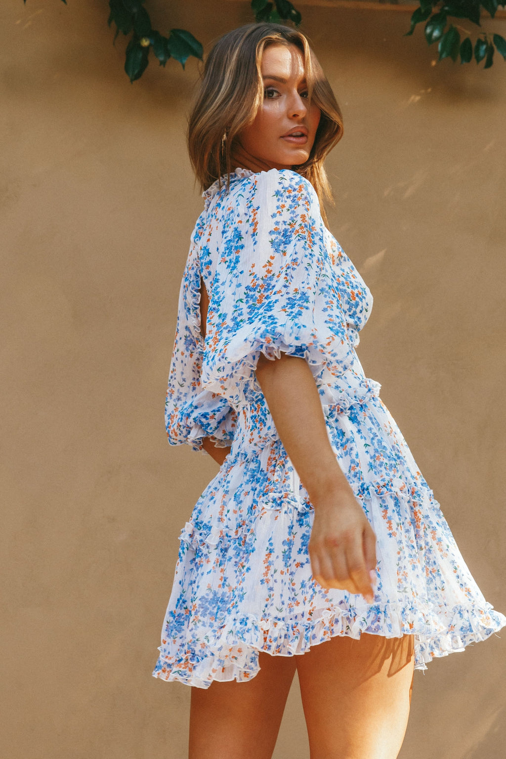 Laney Cutout Back Ruffle Detail Floral Dress White by Selfie Leslie