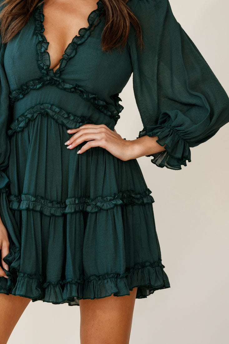 Laney Cutout Back Balloon Sleeve Dress Green by Selfie Leslie