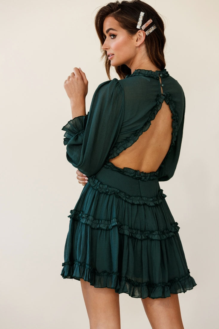 Laney Cutout Back Balloon Sleeve Dress Green by Selfie Leslie