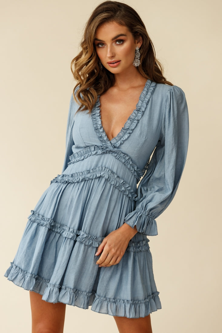 Laney Cutout Back Balloon Sleeve Dress Midnight Blue by Selfie Leslie