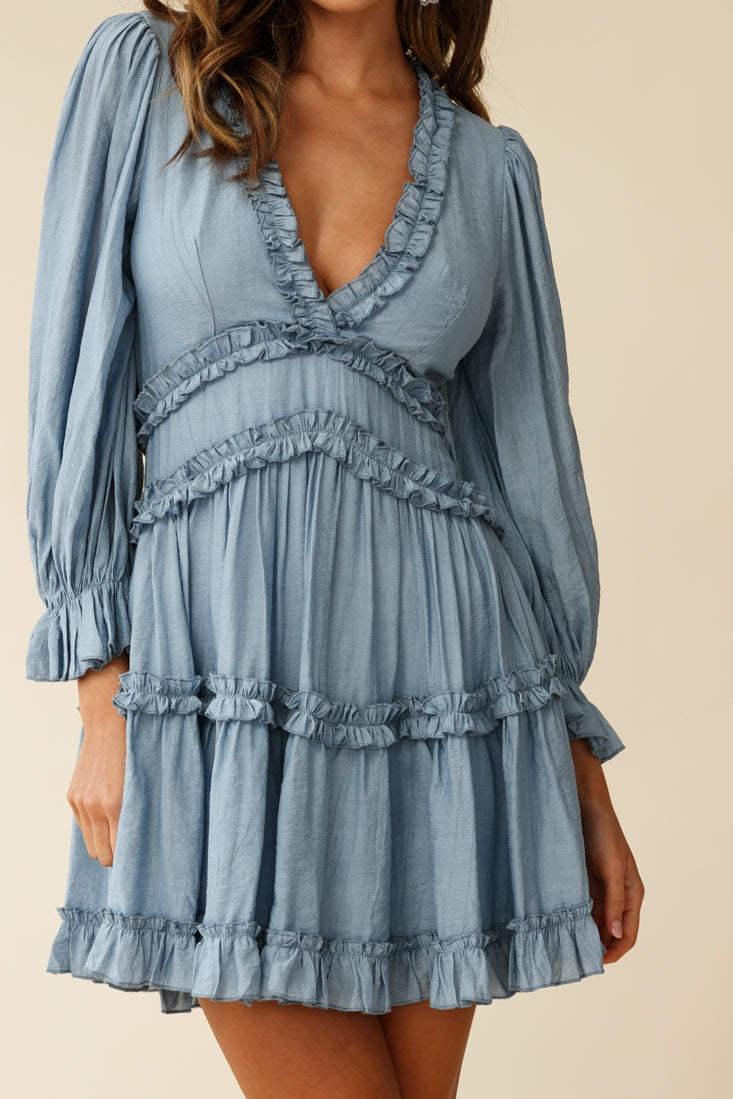 Laney Cutout Back Balloon Sleeve Dress Midnight Blue by Selfie Leslie