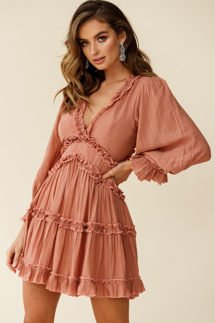 Laney Cutout Back Balloon Sleeve Dress Rose by Selfie Leslie