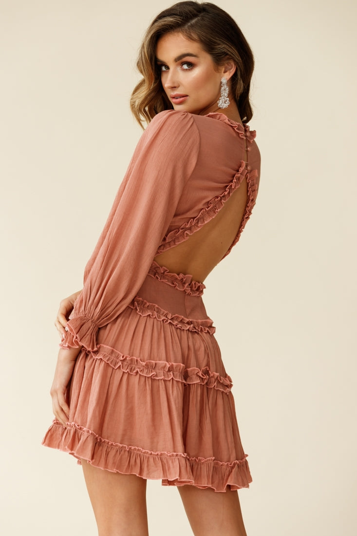 Laney Cutout Back Balloon Sleeve Dress Rose by Selfie Leslie