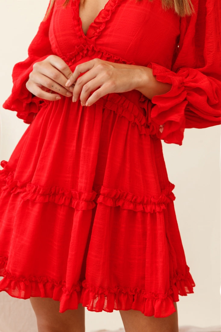 Laney Cutout Back Ruffle Trim Dress Red by Selfie Leslie