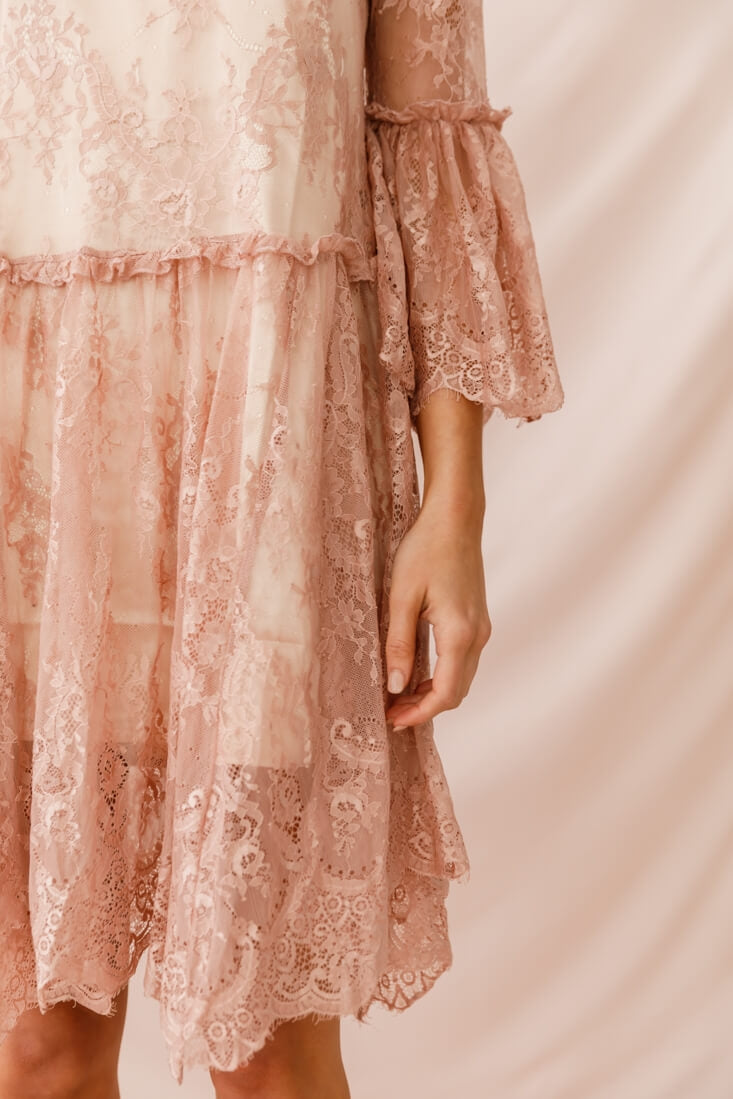 Birdie Lace Overlay Swing Dress Nude by Selfie Leslie