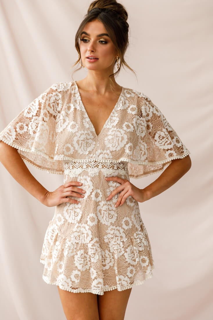 Geneva Cape Sleeve Lace Dress Nude by Selfie Leslie