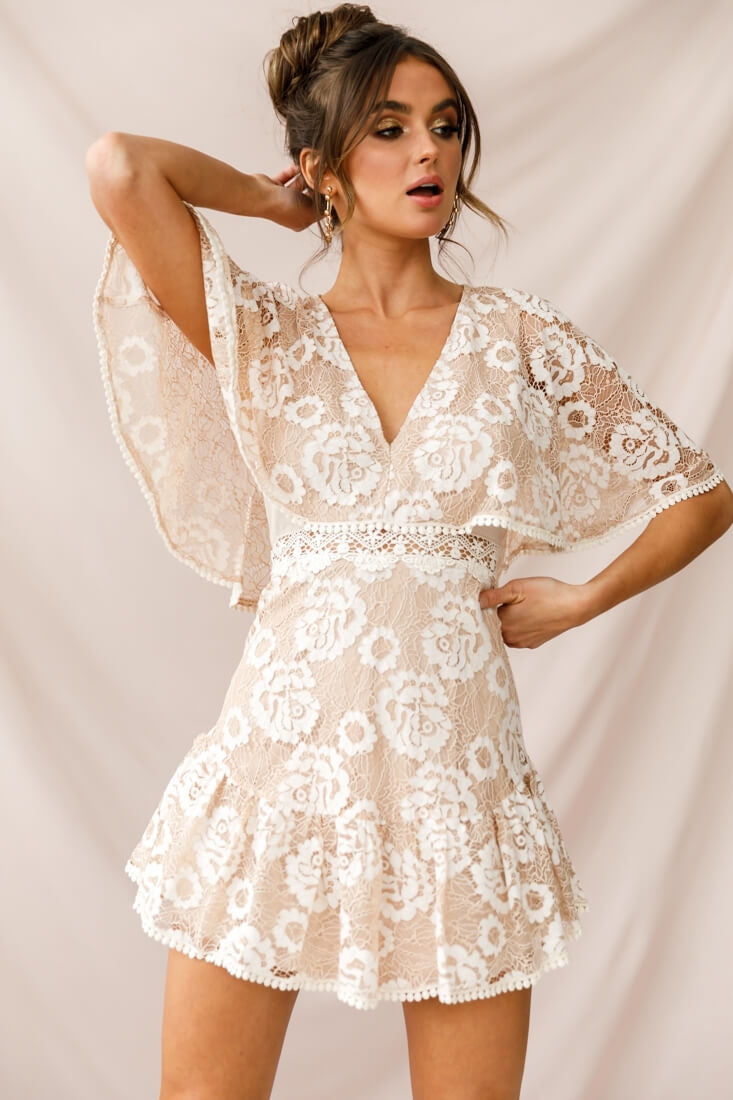 Geneva Cape Sleeve Lace Dress Nude by Selfie Leslie