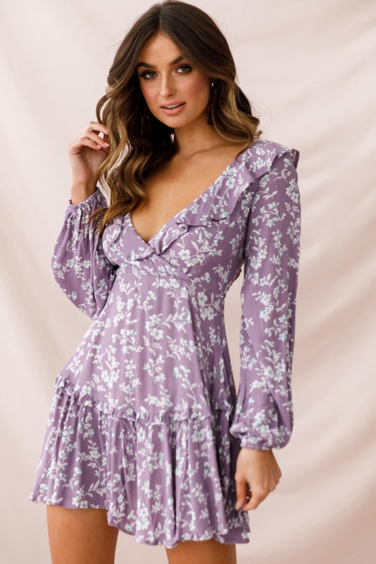 Brentwood Lace Up Babydoll Dress Lilac by Selfie Leslie