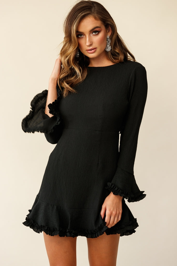 Marta Flared Cuff Cut-Out Back Dress Black by Selfie Leslie