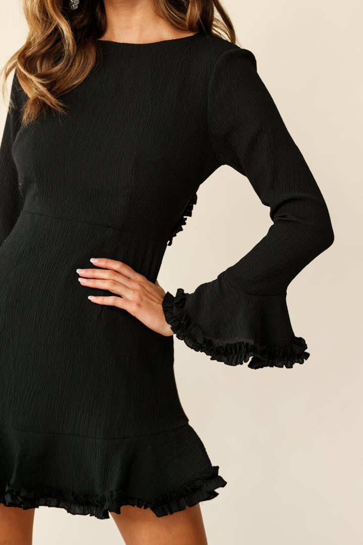 Marta Flared Cuff Cut-Out Back Dress Black by Selfie Leslie