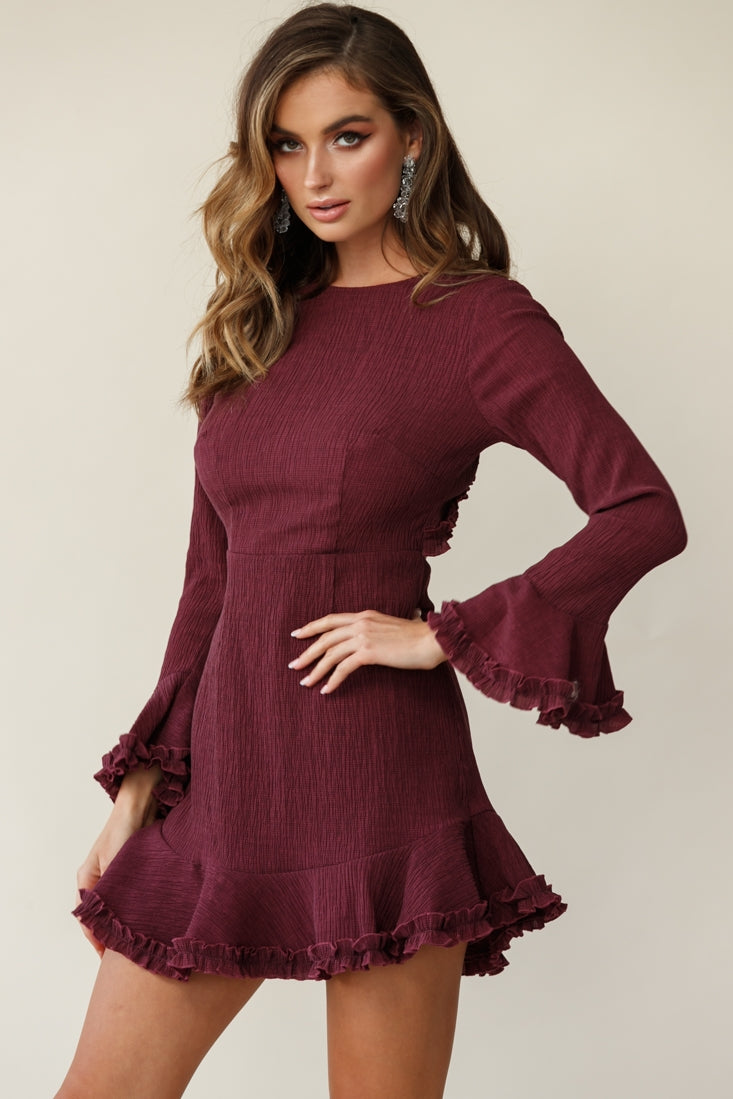 Marta Flared Cuff Cut-Out Back Dress Plum by Selfie Leslie