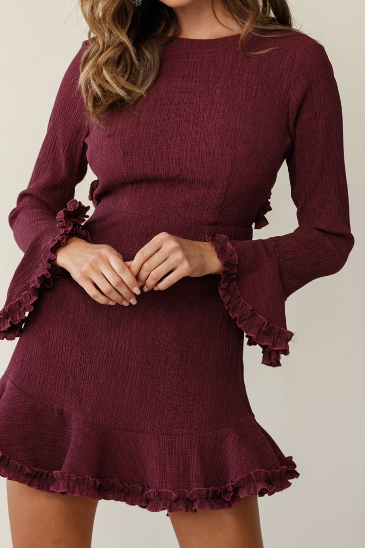 Marta Flared Cuff Cut-Out Back Dress Plum by Selfie Leslie