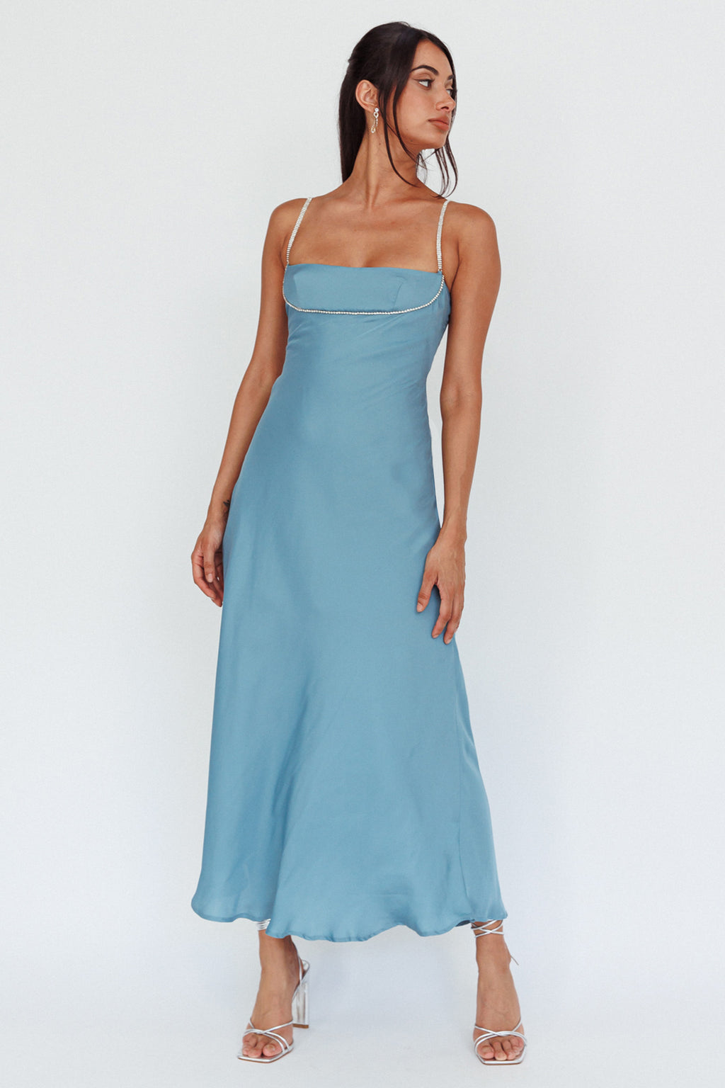 Linka Diamante Strap Maxi Dress Steel by Selfie Leslie
