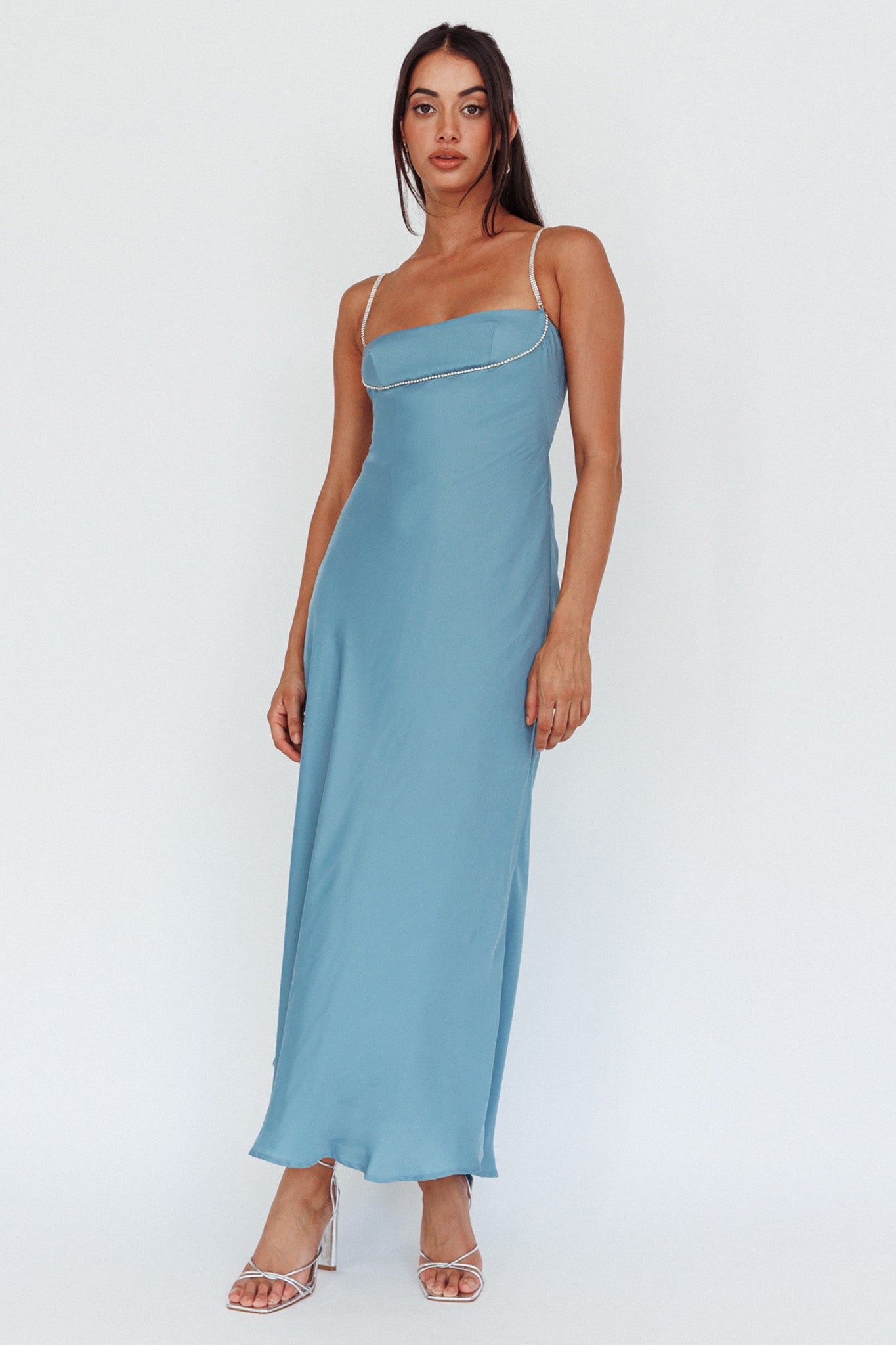 Linka Diamante Strap Maxi Dress Steel by Selfie Leslie