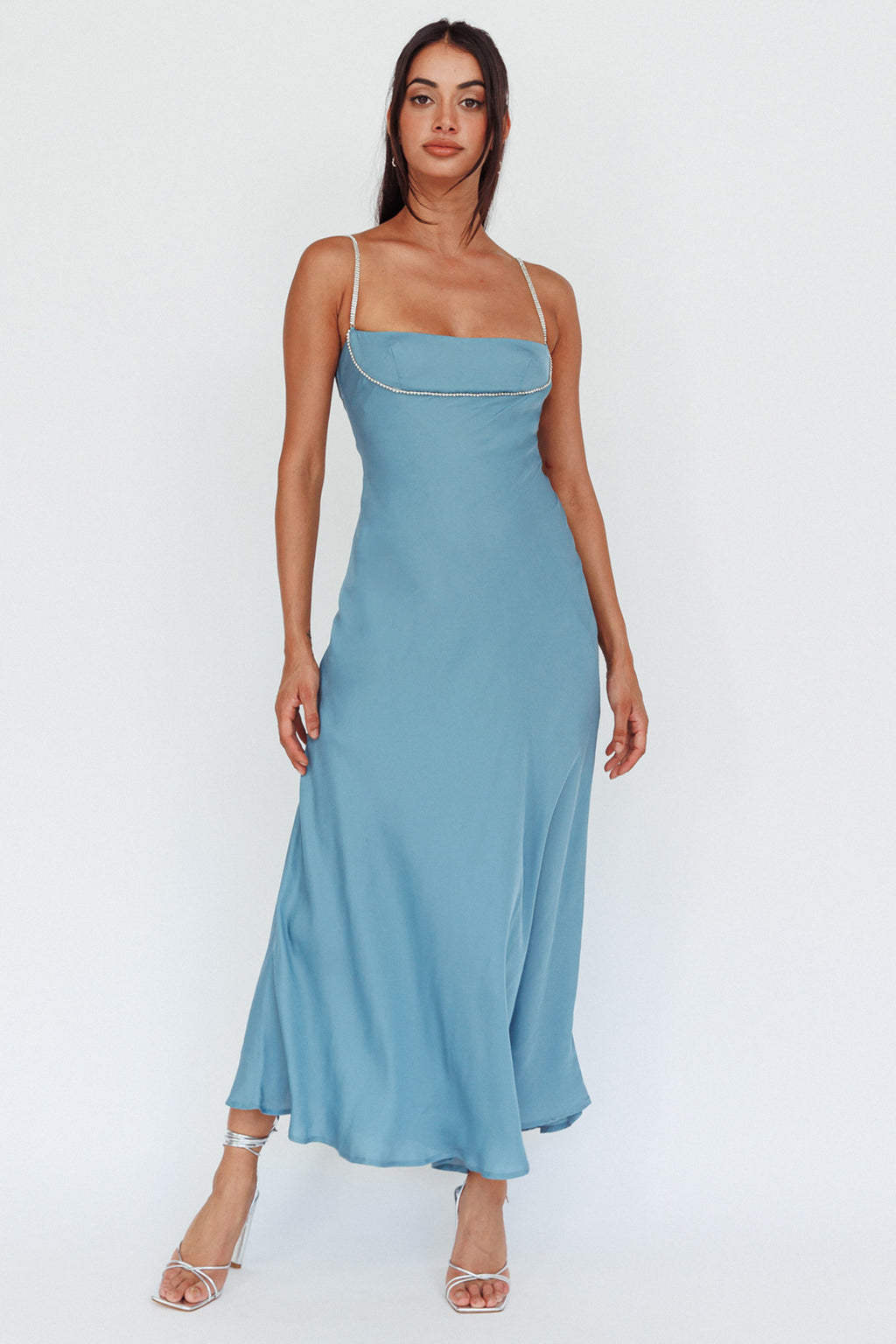 Linka Diamante Strap Maxi Dress Steel by Selfie Leslie