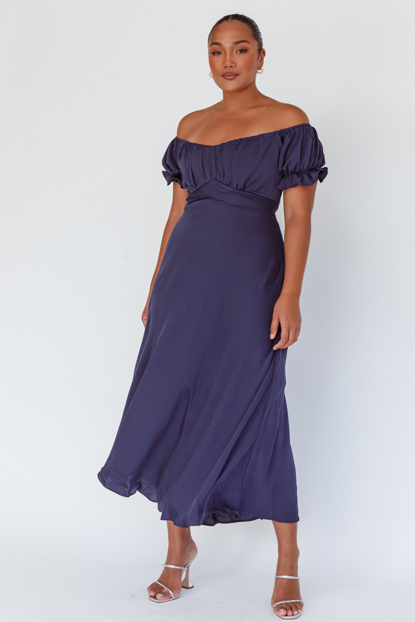 Linka Off-Shoulder Tie Back Midi Dress Navy by Selfie Leslie