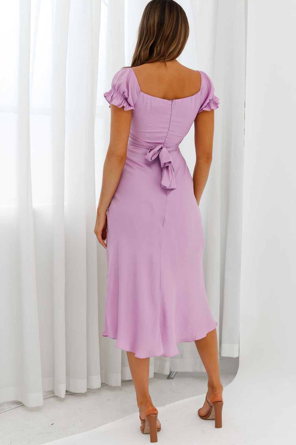 Linka Off-Shoulder Tie Back Midi Dress Lilac by Selfie Leslie